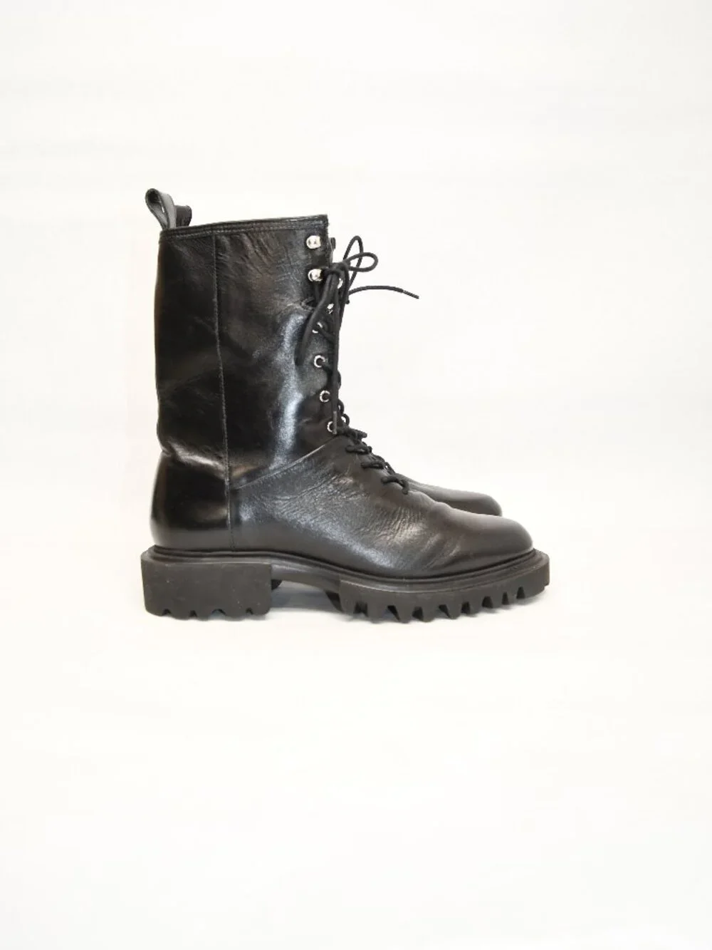 $440 ALLSAINTS Maren Leather Boots MOTO BIKER LACE UP COMBAT BLACK  10 US (TE21)